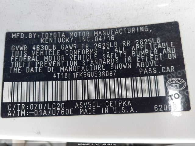 Toyota CAMRY XSE 2016 4T1BF1FK5GU598087 Image 9