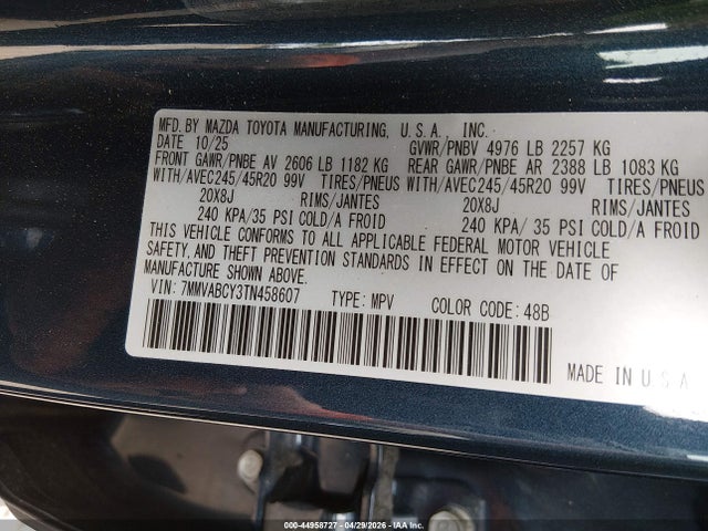 Aukcja sprzedaży 2026 Mazda Cx-50 2.5 Turbo, vin: 7MMVABCY3TN458607, numer aukcji: 44958727