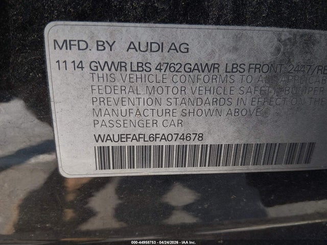 44958753 :رقم المزاد ، WAUEFAFL6FA074678 vin ، 2015 Audi A4 2.0t Premium مزاد بيع