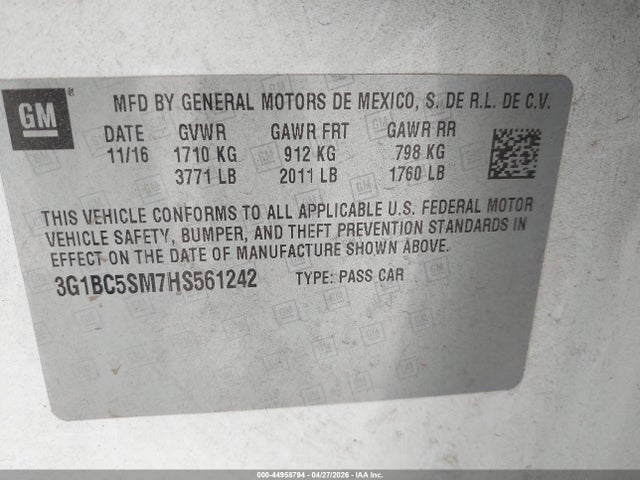 Chevrolet Cruze Ls Auto 2017 3G1BC5SM7HS561242 Image 9