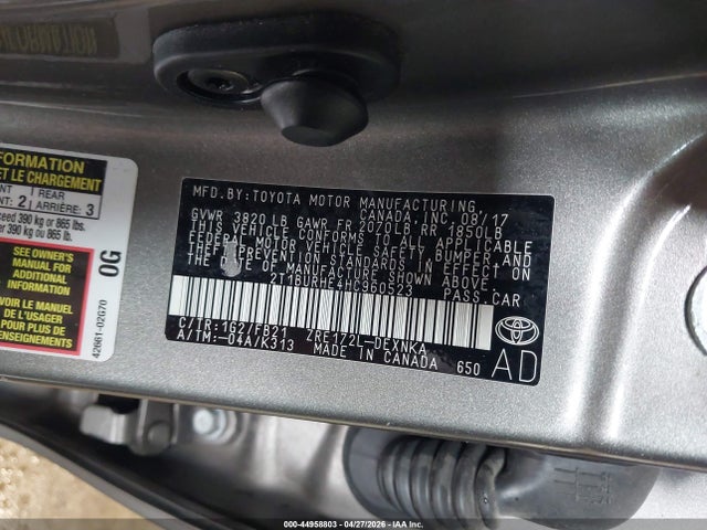 Aukcja sprzedaży 2017 Toyota Corolla Le, vin: 2T1BURHE4HC960523, numer aukcji: 44958803