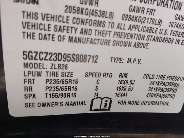2005 Saturn Vue 4 Cyl მანქანა იყიდება აუქციონზე, vin: 5GZCZ23D95S808712, აუქციონის ნომერი: 44958807