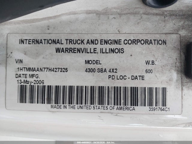 44958831 :رقم المزاد ، 1HTMMAAN77H427325 vin ، 2007 International 4000 4300 مزاد بيع