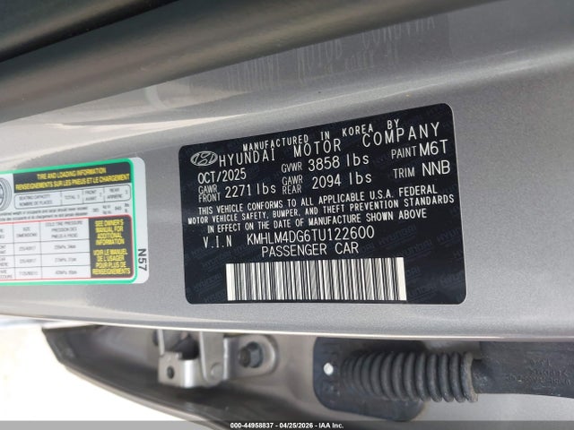 2026 Hyundai Elantra Sel Sport მანქანა იყიდება აუქციონზე, vin: KMHLM4DG6TU122600, აუქციონის ნომერი: 44958837