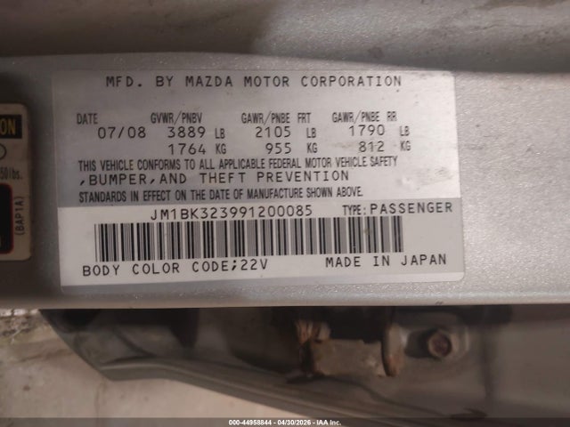 44958844 :رقم المزاد ، JM1BK323991200085 vin ، 2009 Mazda Mazda3 S Grand Touring مزاد بيع