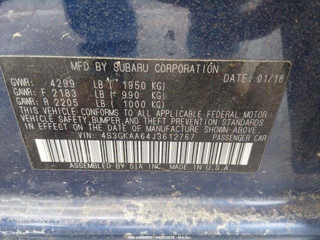 Aukcja sprzedaży 2018 Subaru Impreza 2.0i, vin: 4S3GKAA64J3612767, numer aukcji: 44958860