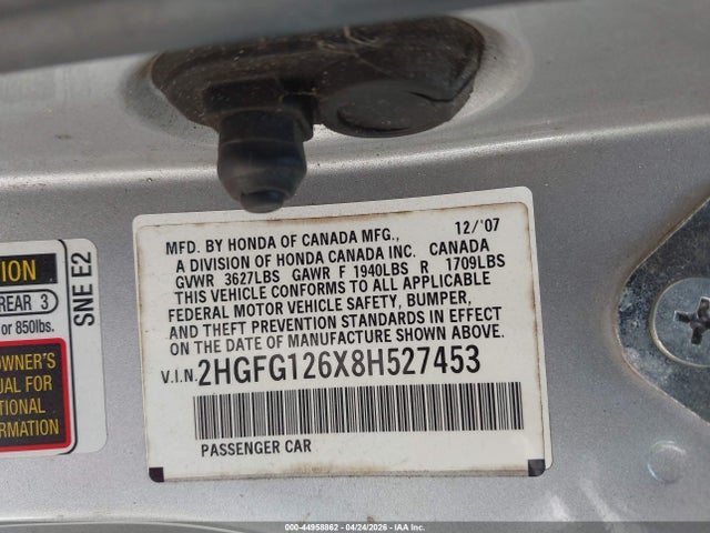 Продаж на аукціоні авто 2008 Honda Civic Lx, vin: 2HGFG126X8H527453, номер лоту: 44958862