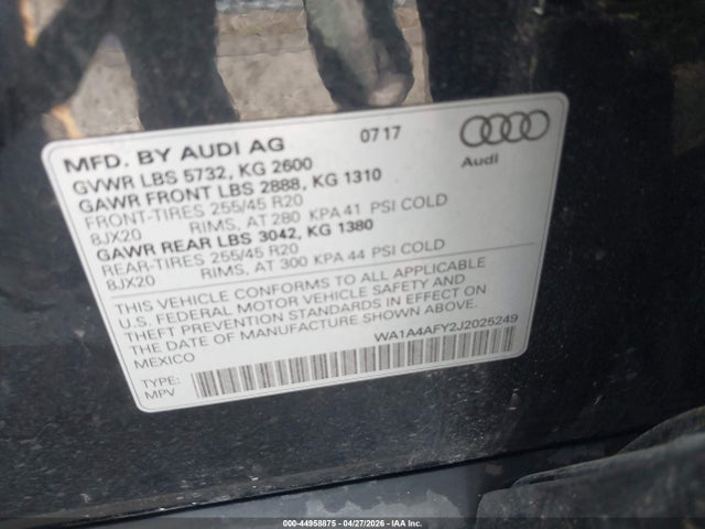Продажа на аукционе авто 2018 Audi Sq5 3.0t Premium Plus, vin: WA1A4AFY2J2025249, номер лота: 44958875
