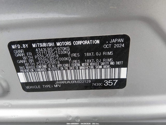 Продажа на аукционе авто 2024 Mitsubishi Outlander Sport 2.0 Es Awc, vin: JA4ARUAU0RU022129, номер лота: 44958881
