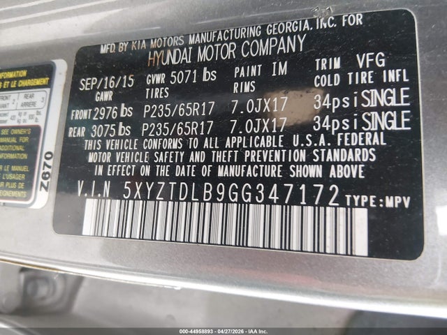Aukcja sprzedaży 2016 Hyundai Santa Fe Sport 2.4l, vin: 5XYZTDLB9GG347172, numer aukcji: 44958893