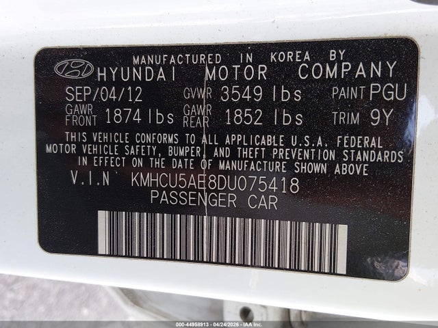 2013 Hyundai Accent Se მანქანა იყიდება აუქციონზე, vin: KMHCU5AE8DU075418, აუქციონის ნომერი: 44958913