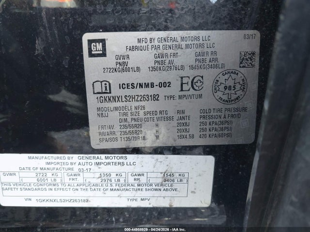 1GKKNXLS2HZ263182 GMC Acadia Denali