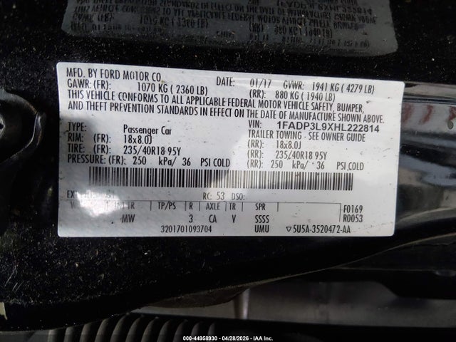 2017 Ford Focus St მანქანა იყიდება აუქციონზე, vin: 1FADP3L9XHL222814, აუქციონის ნომერი: 44958930