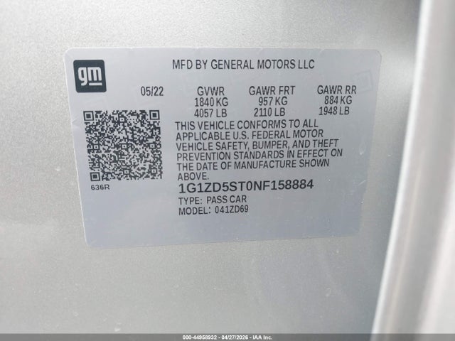 1G1ZD5ST0NF158884 Chevrolet Malibu Fwd Lt