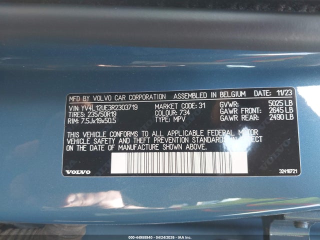 Продаж на аукціоні авто 2024 Volvo Xc40 B5 Plus Bright Theme, vin: YV4L12UE3R2303719, номер лоту: 44958940