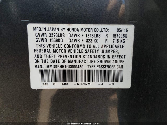 JHMGK5H51GS000480 Honda FIT LX