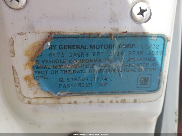 44958961 :رقم المزاد ، 6L67S3Q411954 vin ، 1973 Cadillac Convertible مزاد بيع