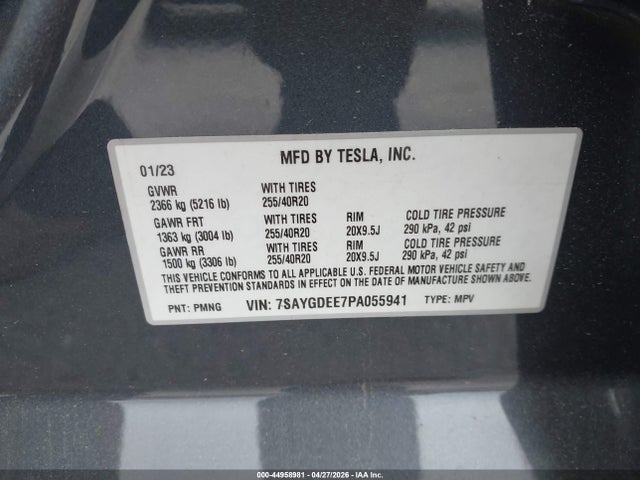 7SAYGDEE7PA055941 Tesla Model Y Awd/long Range Dual Motor All-wheel Drive