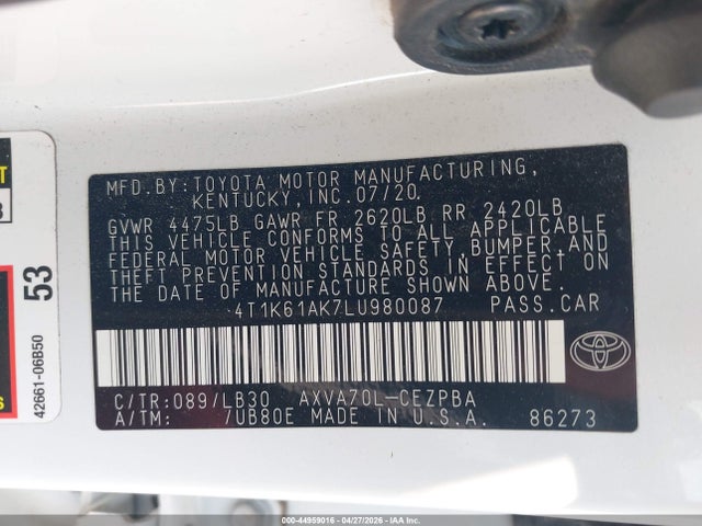 4T1K61AK7LU980087 Toyota CAMRY XSE