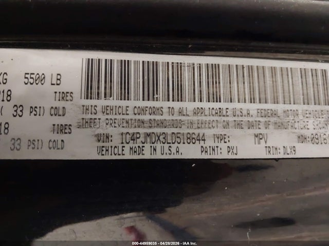 Продаж на аукціоні авто 2020 Jeep Cherokee Limited 4x4, vin: 1C4PJMDX3LD518644, номер лоту: 44959035