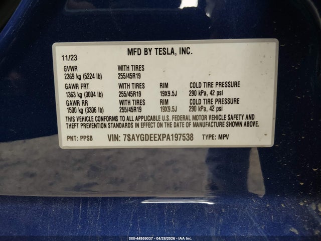 44959037 :رقم المزاد ، 7SAYGDEEXPA197538 vin ، 2023 Tesla Model Y Awd/long Range Dual Motor All-wheel Drive مزاد بيع