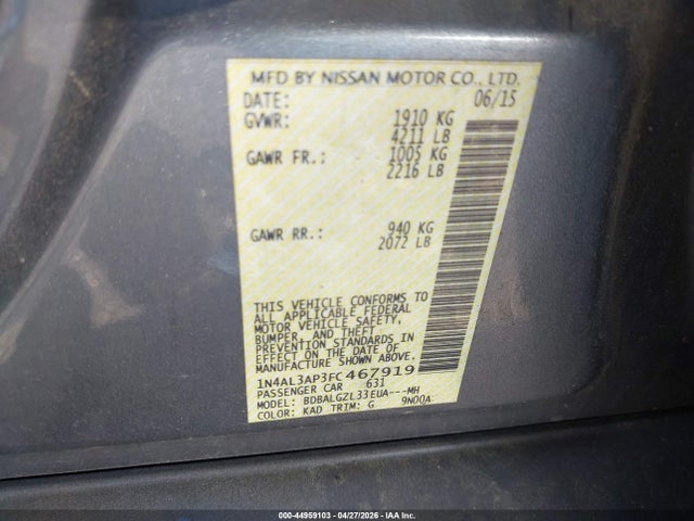 Aukcja sprzedaży 2015 Nissan Altima 2.5 S, vin: 1N4AL3AP3FC467919, numer aukcji: 44959103