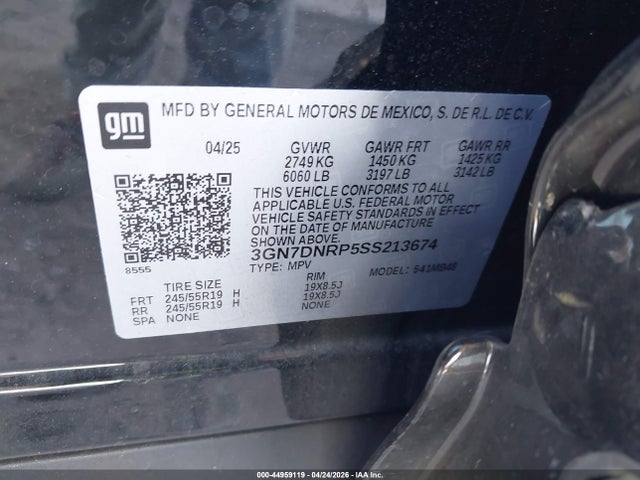 Aukcja sprzedaży 2025 Chevrolet Equinox Ev Lt 2, vin: 3GN7DNRP5SS213674, numer aukcji: 44959119