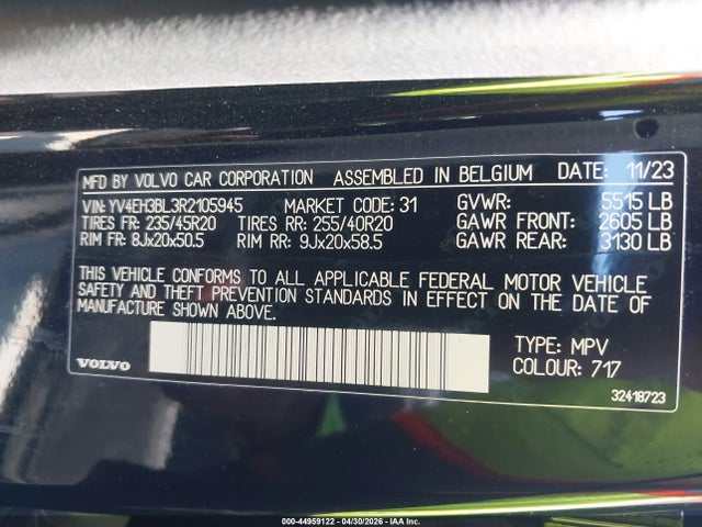 Aukcja sprzedaży 2024 Volvo C40 Recharge Pure Electric Plus, vin: YV4EH3BL3R2105945, numer aukcji: 44959122