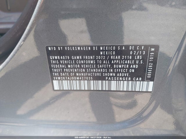 Продаж на аукціоні авто 2013 Volkswagen Jetta 2.0l S, vin: 3VW2K7AJ0DM427035, номер лоту: 44959134