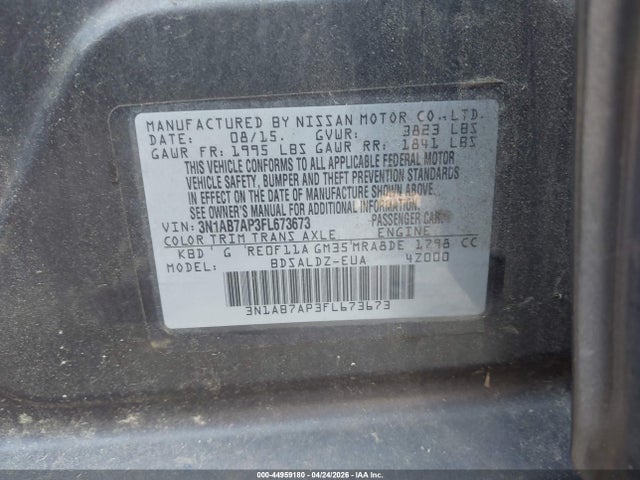 Продажа на аукционе авто 2015 Nissan Sentra Sv, vin: 3N1AB7AP3FL673673, номер лота: 44959180