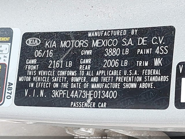 Продаж на аукціоні авто 2017 Kia Forte Lx, vin: 3KPFL4A73HE013400, номер лоту: 44959183
