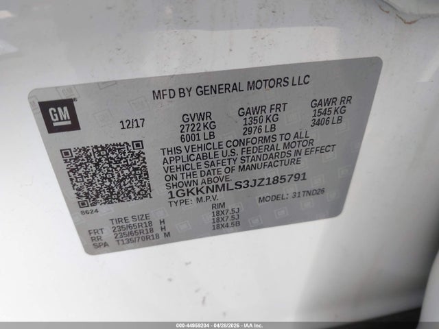 1GKKNMLS3JZ185791 GMC Acadia Slt-1