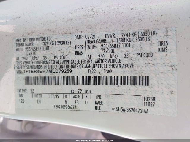 Ford Ranger Xlt 2021 1FTER4EH7MLD79259 Image 9