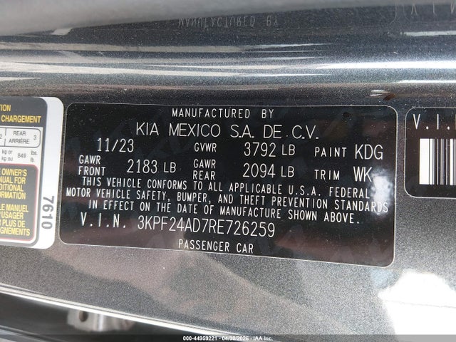 3KPF24AD7RE726259 KIA Forte Lxs