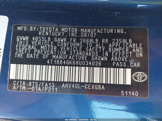 Продаж на аукціоні авто 2008 Toyota Camry Hybrid, vin: 4T1BB46K68U034026, номер лоту: 44959223