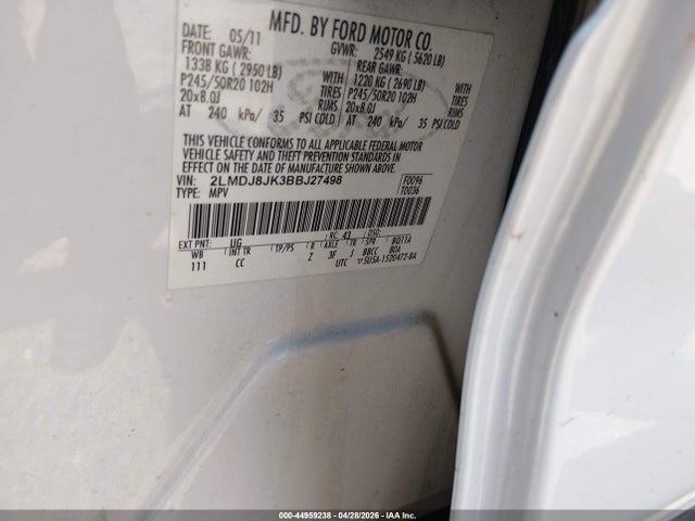 Aukcja sprzedaży 2011 Lincoln Mkx, vin: 2LMDJ8JK3BBJ27498, numer aukcji: 44959238