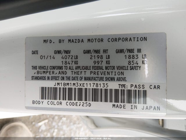 JM1BM1M3XE1178135 Mazda Mazda3 S Grand Touring
