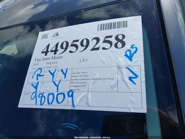 Продажа на аукционе авто 2019 Mazda Cx-5 Touring, vin: JM3KFACM9K0537407, номер лота: 44959258