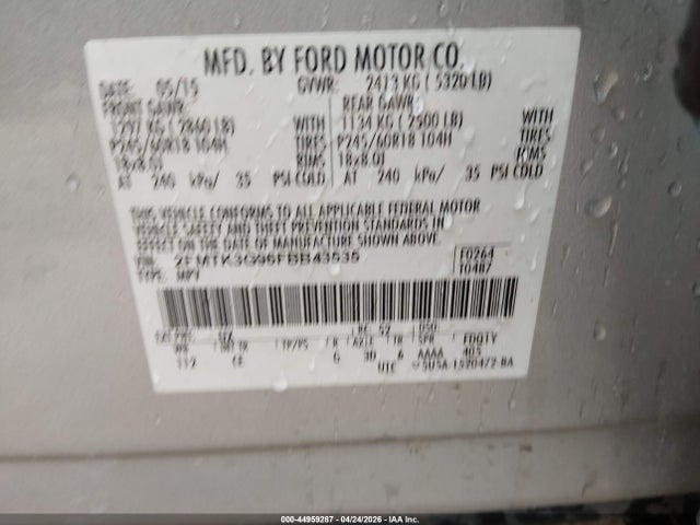 44959287 :رقم المزاد ، 2FMTK3G96FBB43535 vin ، 2015 Ford Edge Se مزاد بيع