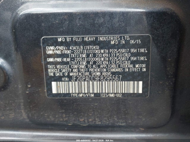 Subaru Xv Crosstrek 2.0 Premium 2015 JF2GPACC9F8295567 Image 9