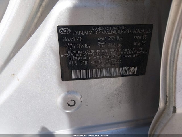 5NPD84LF2KH435853 Hyundai ELANTRA SEL