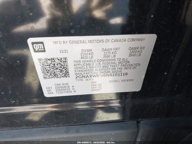 44959312 :رقم المزاد ، 2GNAXWEV6N6101119 vin ، 2022 Chevrolet Equinox Awd Rs مزاد بيع