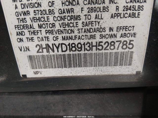 2003 Acura Mdx მანქანა იყიდება აუქციონზე, vin: 2HNYD18913H528785, აუქციონის ნომერი: 44959317