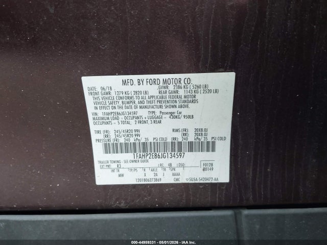Aukcja sprzedaży 2018 Ford Taurus Sel, vin: 1FAHP2E86JG134597, numer aukcji: 44959331