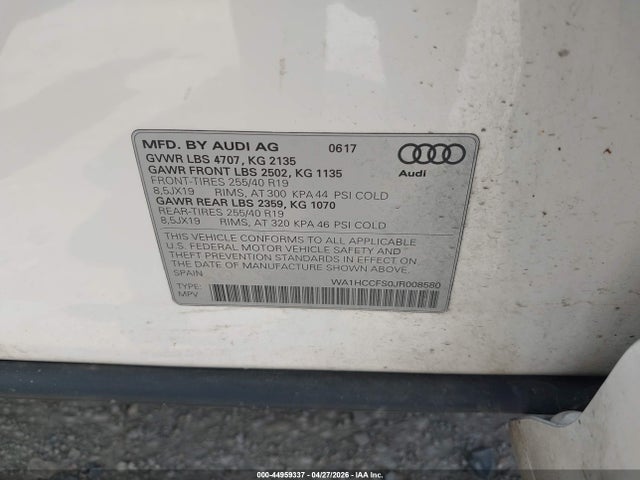 Продаж на аукціоні авто 2018 Audi Q3 2.0t Premium/2.0t Sport Premium, vin: WA1HCCFS0JR008580, номер лоту: 44959337