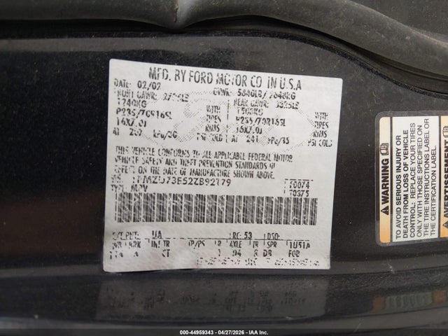 Aukcja sprzedaży 2002 Ford Explorer Xlt, vin: 1FMZU73E52ZB92179, numer aukcji: 44959343