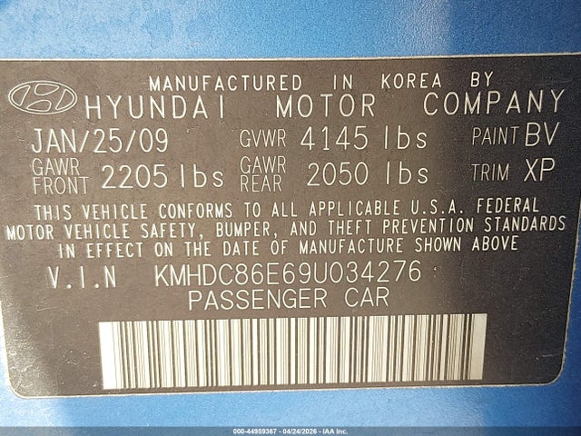 Продажа на аукционе авто 2009 Hyundai Elantra Touring, vin: KMHDC86E69U034276, номер лота: 44959367