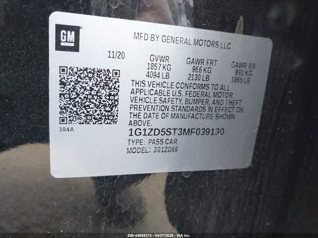 Aukcja sprzedaży 2021 Chevrolet Malibu Fwd Lt, vin: 1G1ZD5ST3MF039130, numer aukcji: 44959374