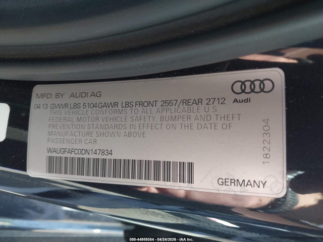 2013 Audi A6 2.0t Premium მანქანა იყიდება აუქციონზე, vin: WAUGFAFC0DN147834, აუქციონის ნომერი: 44959384