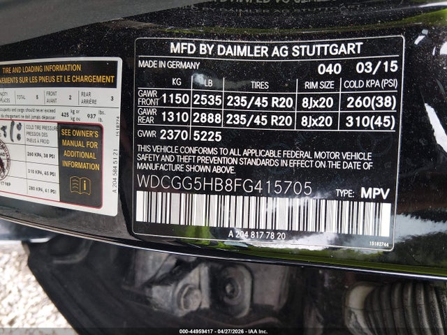 Продаж на аукціоні авто 2015 Mercedes-benz Glk 350, vin: WDCGG5HB8FG415705, номер лоту: 44959417